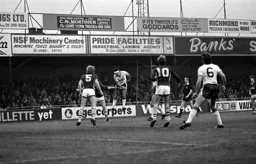 Steve Foster gets his head to the ball in the Villa box