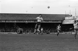 Mick Harford gets his head to the ball