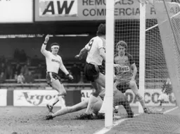 Mick Harford battles on the goal line