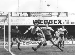 Mick Harford who was a constant threat thoughout all three ties shows he has more to his game than the aerial ability he is famed for