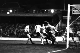 Mick Harford sees the ball go over his head