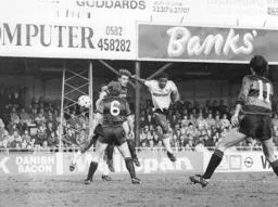 Emeka Nwajiobi goes close but he had already supplied the cross for Mick Harford to head Luton ahead