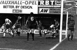 Mick Harford wheels away after scoring the second goal