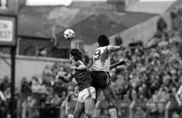 Mick Harford gets his head to the ball