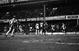 Steve Foster crashes a free kick into the Southampton wall