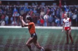 Mick Harford celebrates his first of two goals as Luton win 4-0 away at doomed Stoke to move out of the bottom three