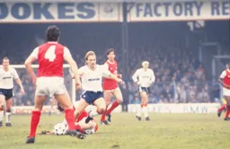 The Town secure a comfortable 3-1 win. Here David Preece skips through the Arsenal rearguard