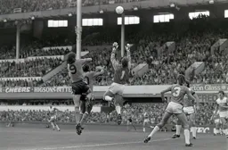 Mick Harford climbs to get near keeper Neville Southall