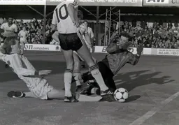 Marc North tries to slip the ball through