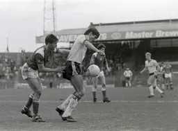 Mick Harford controls the ball