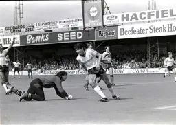 Mick Harford turns after scoring