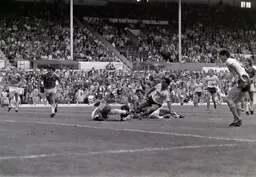 Brian Stein`s shot has beaten Ian Andrews and levels the score at 1-1