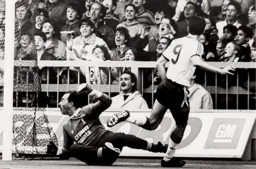 Mike Newell scores Town`s second goal much to the delight of supporters in the Kenilworth Road end