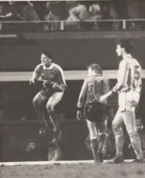 Les Sealey celebrates Town`s win at full time against his former club