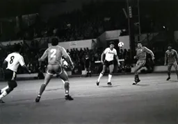 Mick Harford watches as the ball heads towards the goal