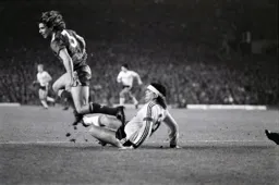 Steve Foster trips Barry Venison