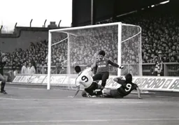 Mike Newell is brought down by Gary Bannister and it is a penalty