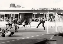 Ricky Hill goes to ground and watches his effort go behind the goal