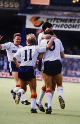 David Preece gives Mick Harford a pat on the back after he scored the first goal