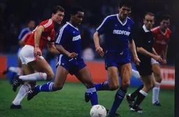 Mark Stein on the ball with Mick Harford in support