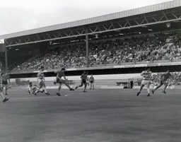 Mick Harford puts his laces through the ball only to see it saved