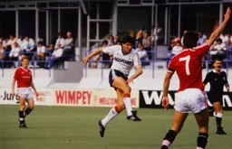 Mick Harford takes a shot at goal