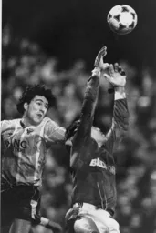 A rare picture of Dean Saunders in a vertical position, his duel with Sealey was a key part of the evening involving two dubious penalties