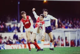 Mick Harford searches for the ball along with Tony Adams and Nigel Winterburn