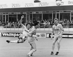 Even though Mick Harford couldn't score, despite this acrobatic attempt, the Town beat Oxford 2-0 on the day and 3-1 on aggregate