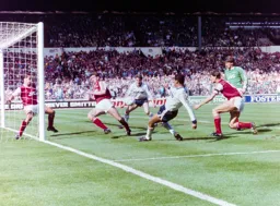 Brian Stein crosses the ball for Danny Wilson to score the second goal