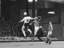 Mick Harford uses chest control to score Town`s sixth goal