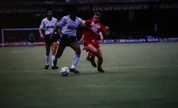 Ricky Hill trys to musscle his way through