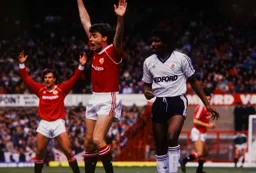 Former Hatter Mal Donaghy appeals while Ricky Hill looks on