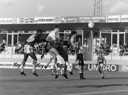 Graham Rodger sends a header goalwards but to no avail