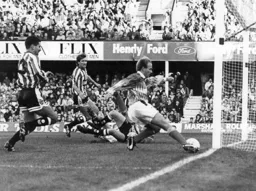 David Preece attempts to cut the ball back across the face of the goal