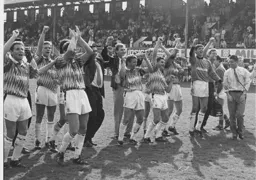 The team thanking the massive travelling support