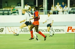 Iain Dowie takes a poke at goal