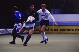 Lars Elstrup making sure Neville Southall does not drop the ball