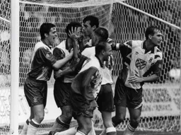 Phil Gray gets the congratulations of his his teammates