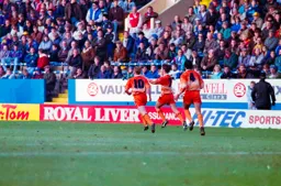 Scott Oakes celebrates his first Town League goal
