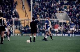 Steve Claridge receiving a yellow card, presumably just for looking so unkempt, perhaps he had slept in his car the night before