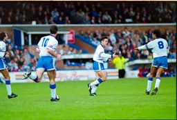 Paul Telfer gets congratulated by Chris Kamara