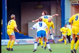 Phil Gray outjumps the Southend defence