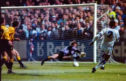 Des Linton hits the target and makes keeper work to keep it out
