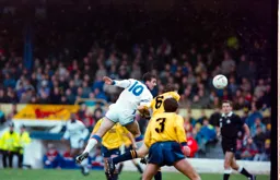 Phil Gray with a thumping header