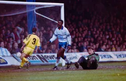 Ian Benjamin turns to find his goal has been ruled out for offside