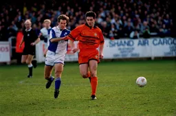 Ceri Hughes uses his strength to get on the ball