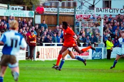 Ian Benjamin waiting to head the ball