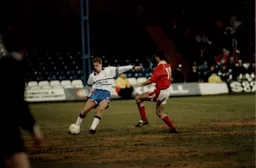 Julian James gets the ball down the line