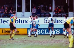 Paul Telfer gets the congratulations after scoring the opener